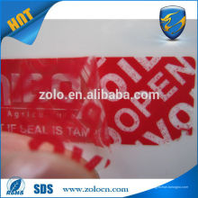 PET Custom Logo Sicherheitstyp Shenzhen ZOLO Stoff Klebe Aufkleber Etikett